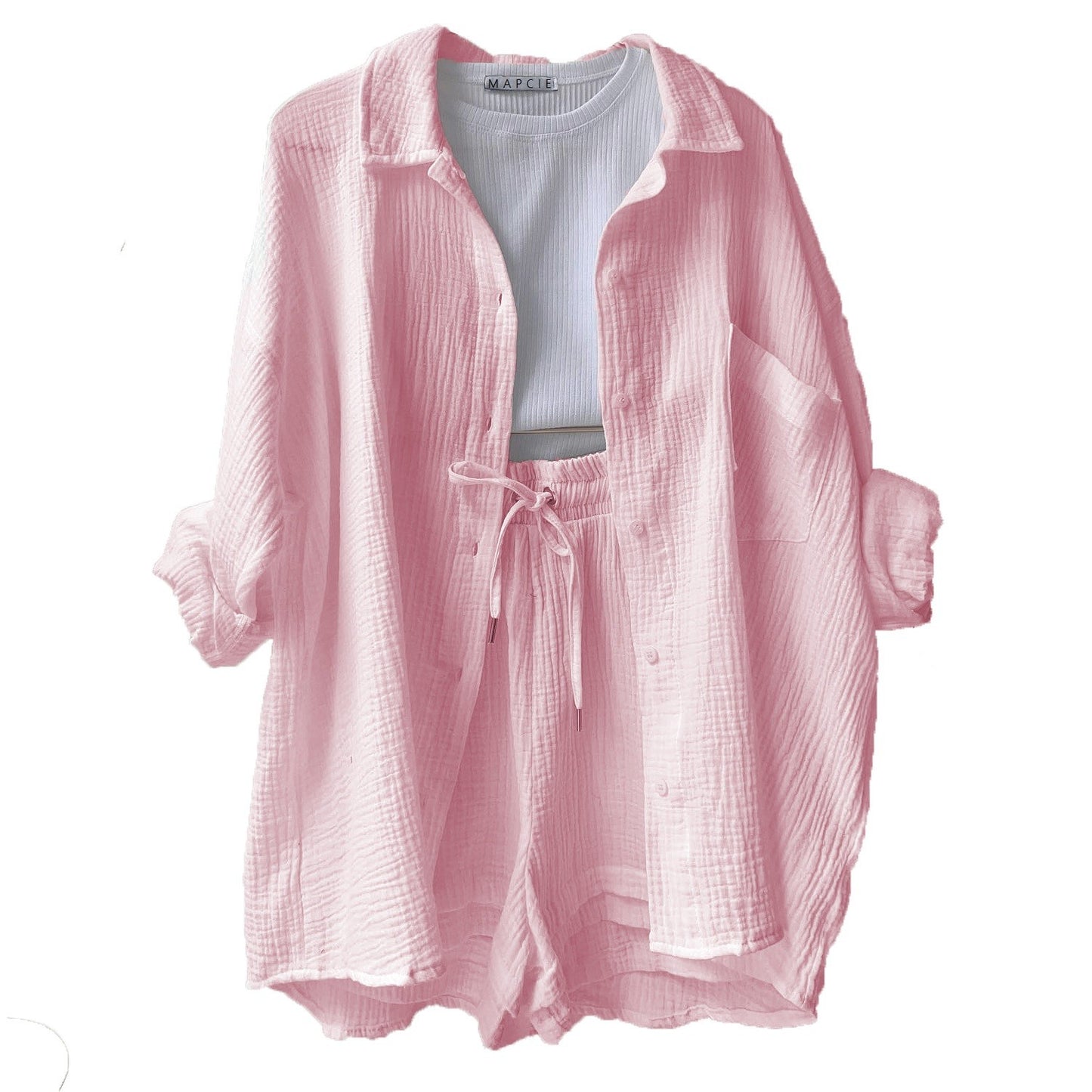 Textured Long Sleeve Button Down Top - Pink