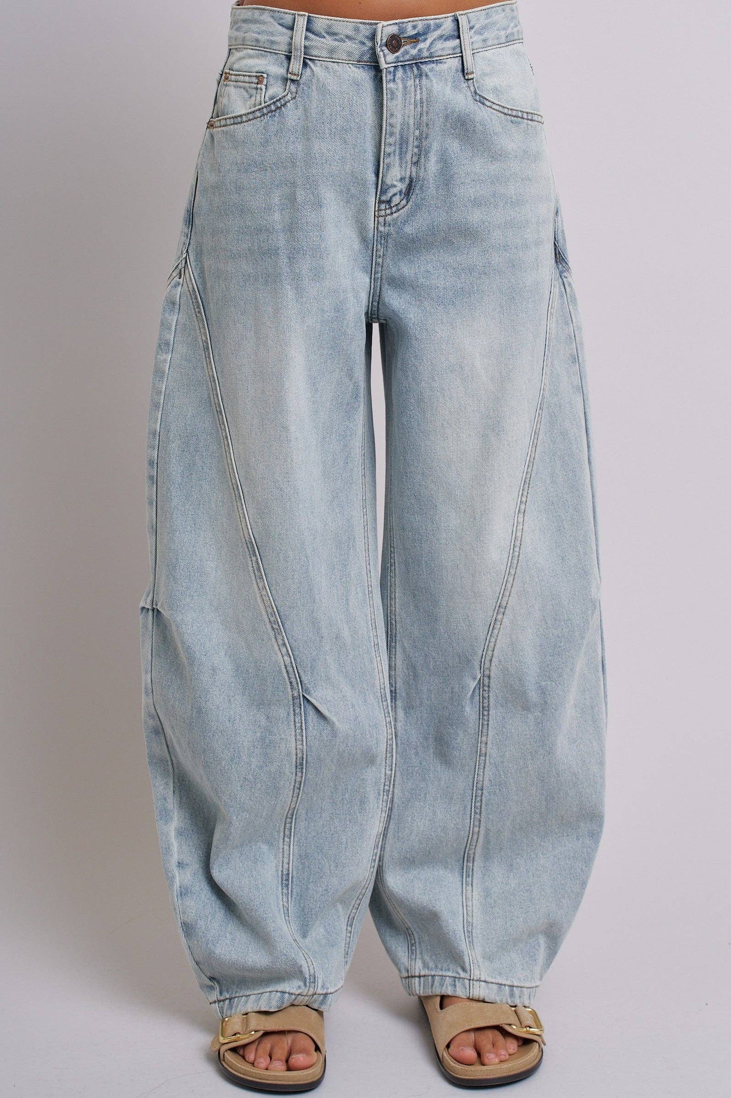 Vintage Wash Barrel Leg Utility Tab Jeans