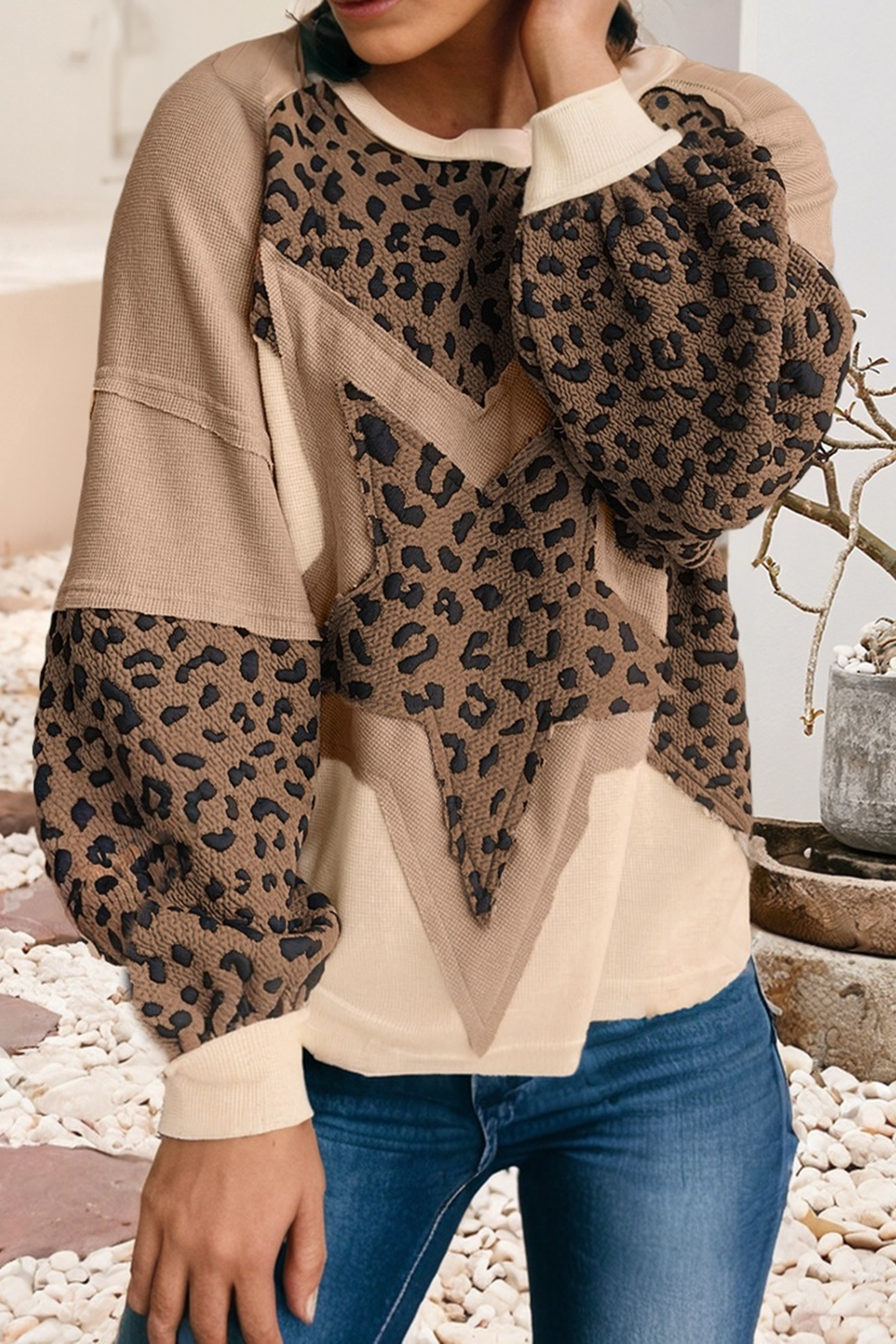 Leopard Star Applique & Panels Pullover