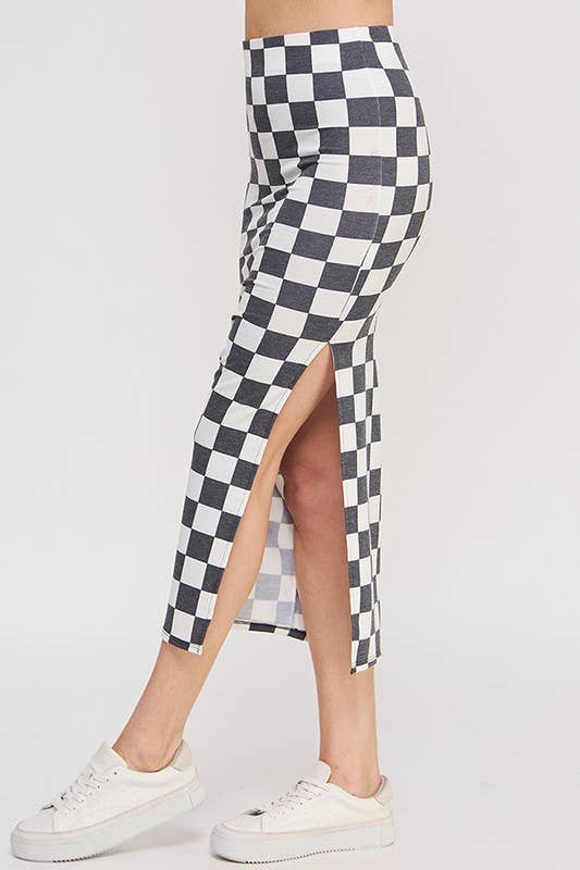 High Waist Checkered Midi Pencil Skirt