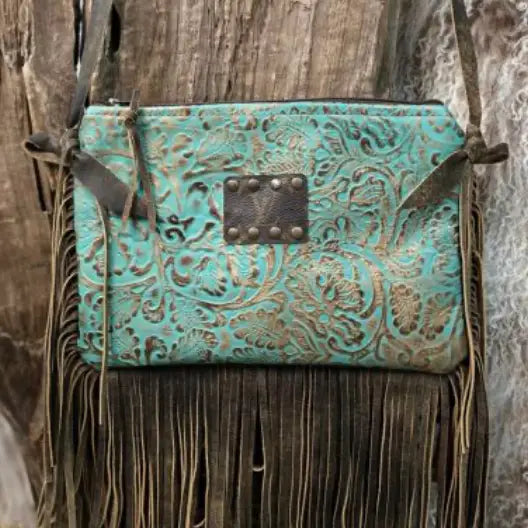 Cow Maxine Upcycled Turquoise Crossbody Handbag