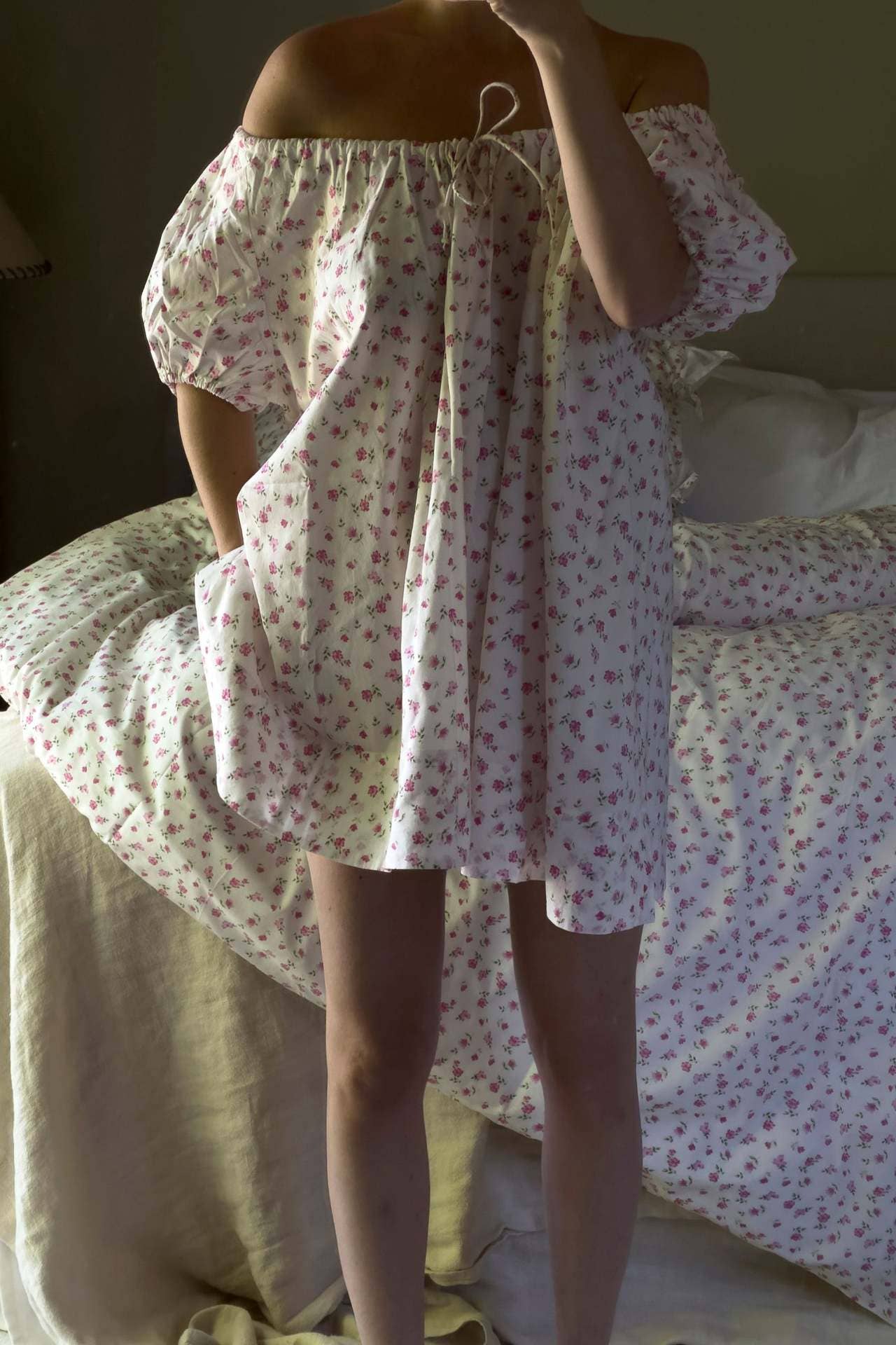 Rose Bloom Floral Puff Sleeve Babydoll Dress