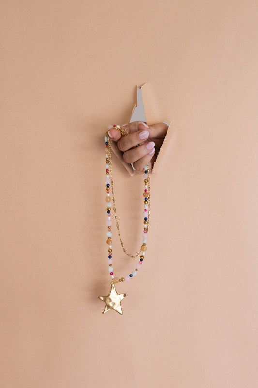 Ziggy Star Layered Necklace - Pink
