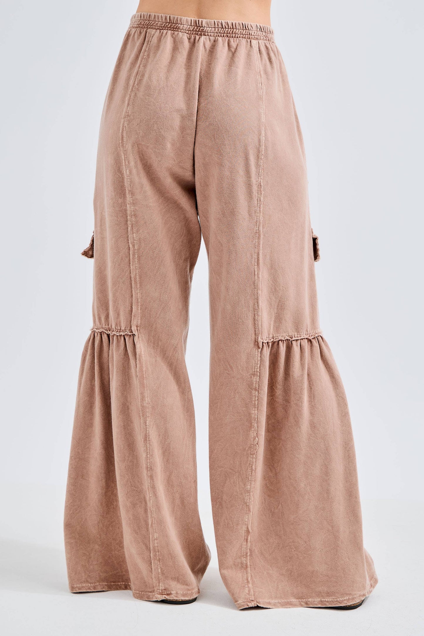 Mineral Washed Ruffle Cargo Flare Pants