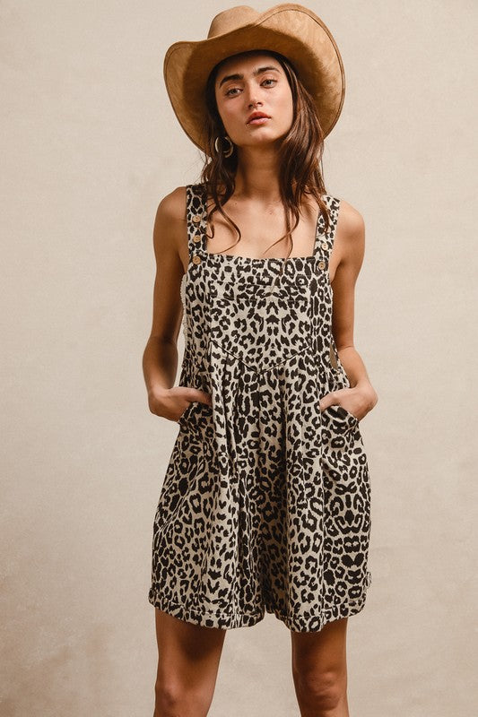 Leopard Prints Tuck Detail Short Overall