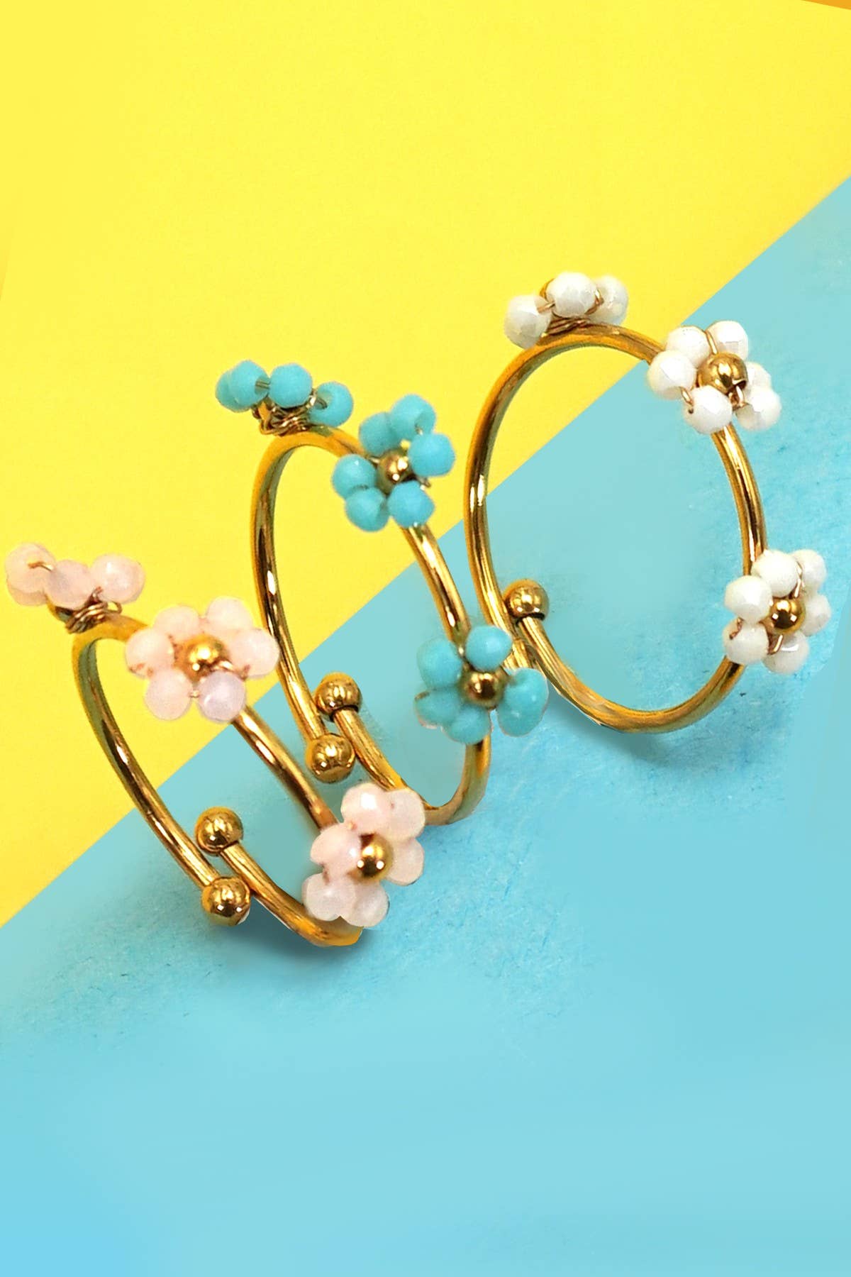 18K Stainless Steel Tarnish Free Flower Rings
