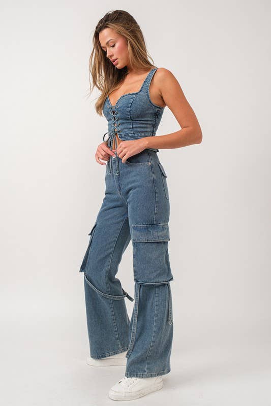 Eloise Front Lace-up Denim Corset Top