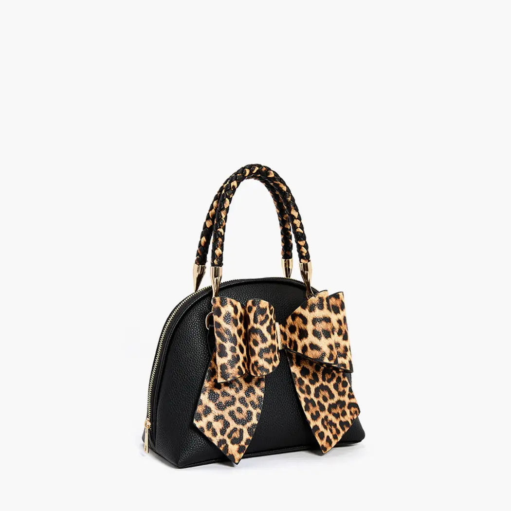 Leopard Top Handle Bow Bag