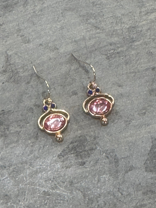Pink with Blue Jeweled Earrings