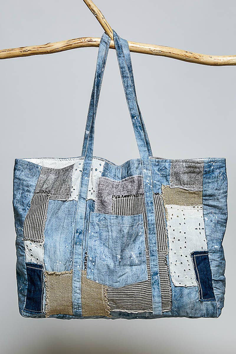 Unique Mix Patchwork Vintage Denim Casual Tote Bag