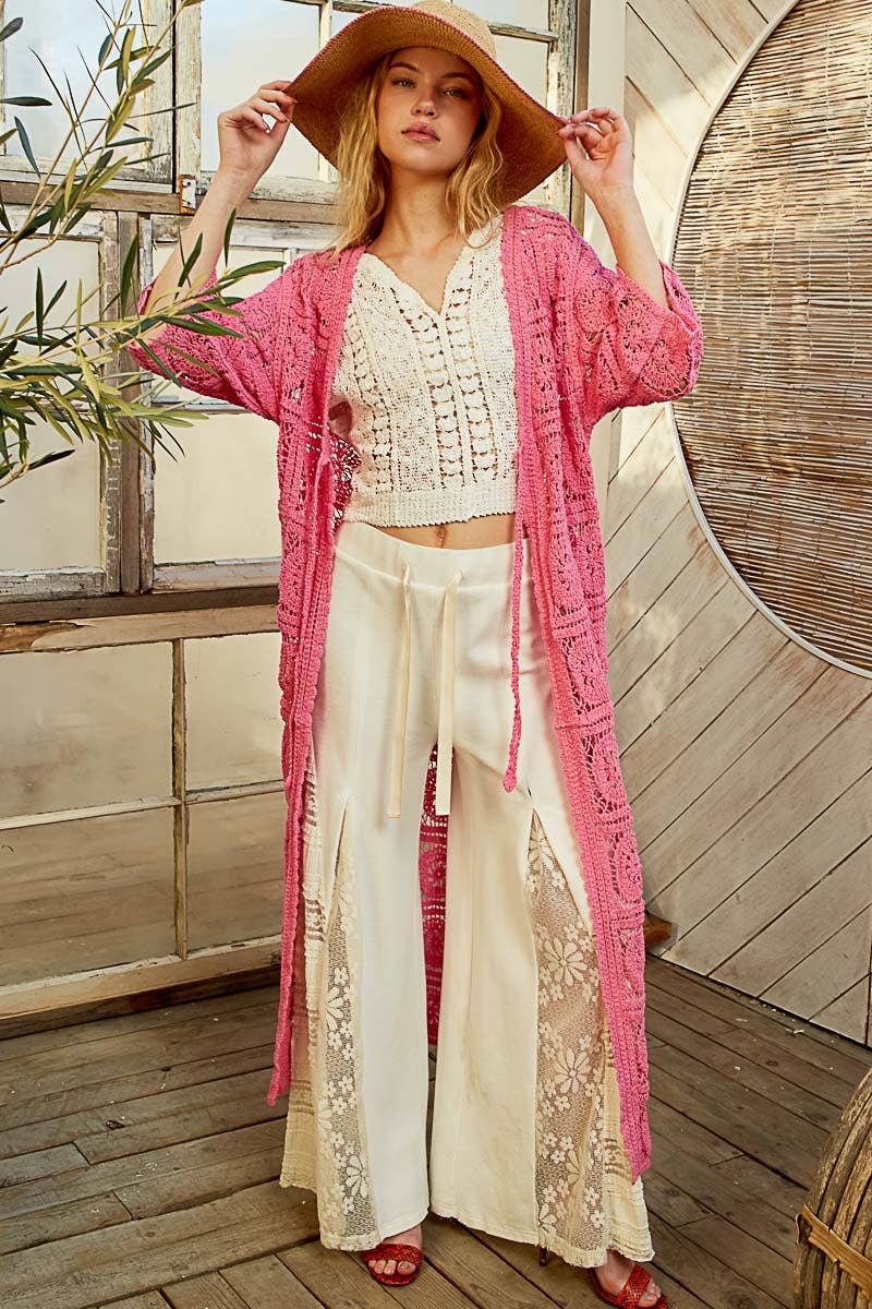 Long Sleeve Crochet Open Long Cardigan