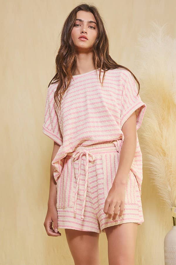 Stripe Print Drawstring Waist Shorts