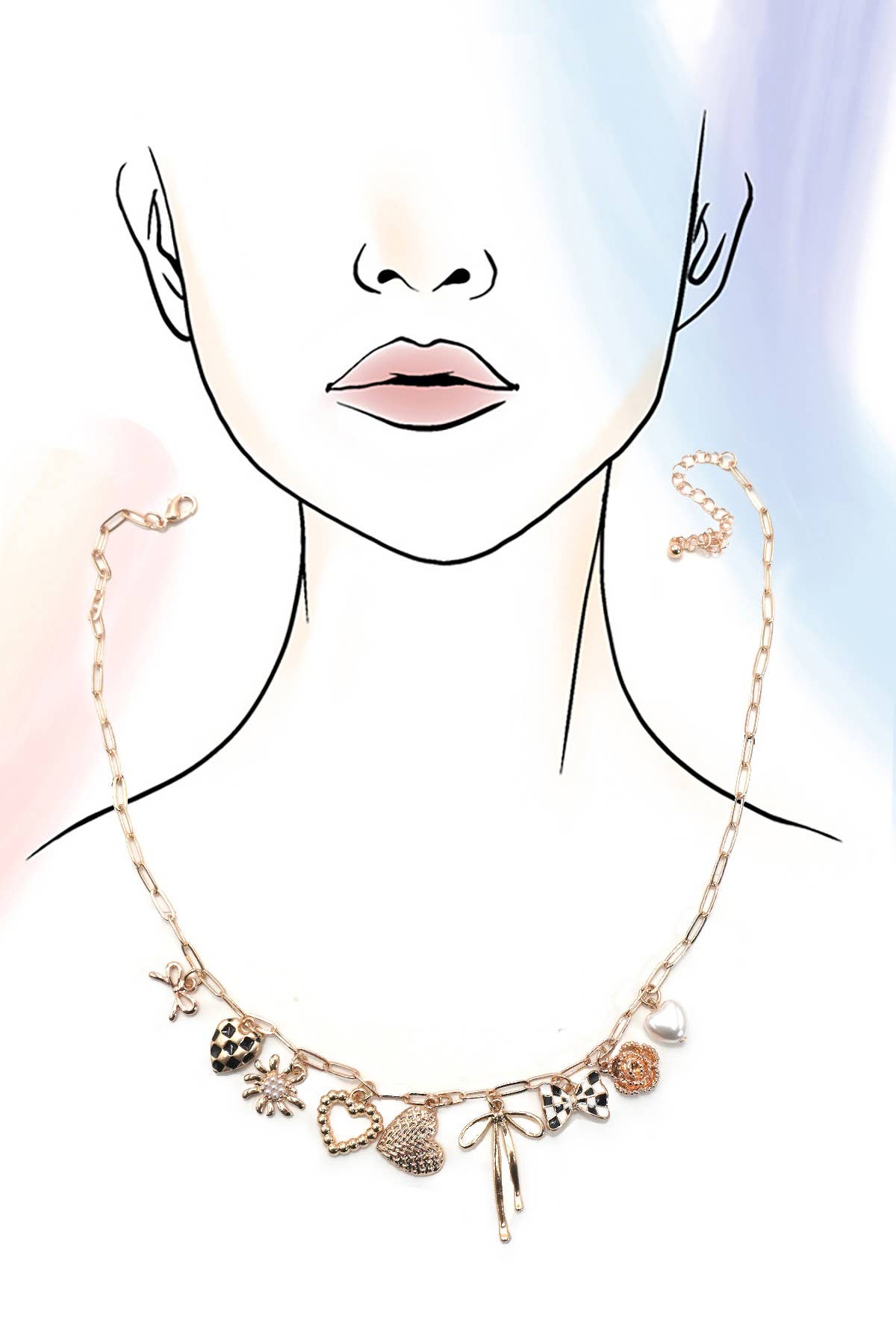 Charm Necklace - Bow Checker Heart Floral