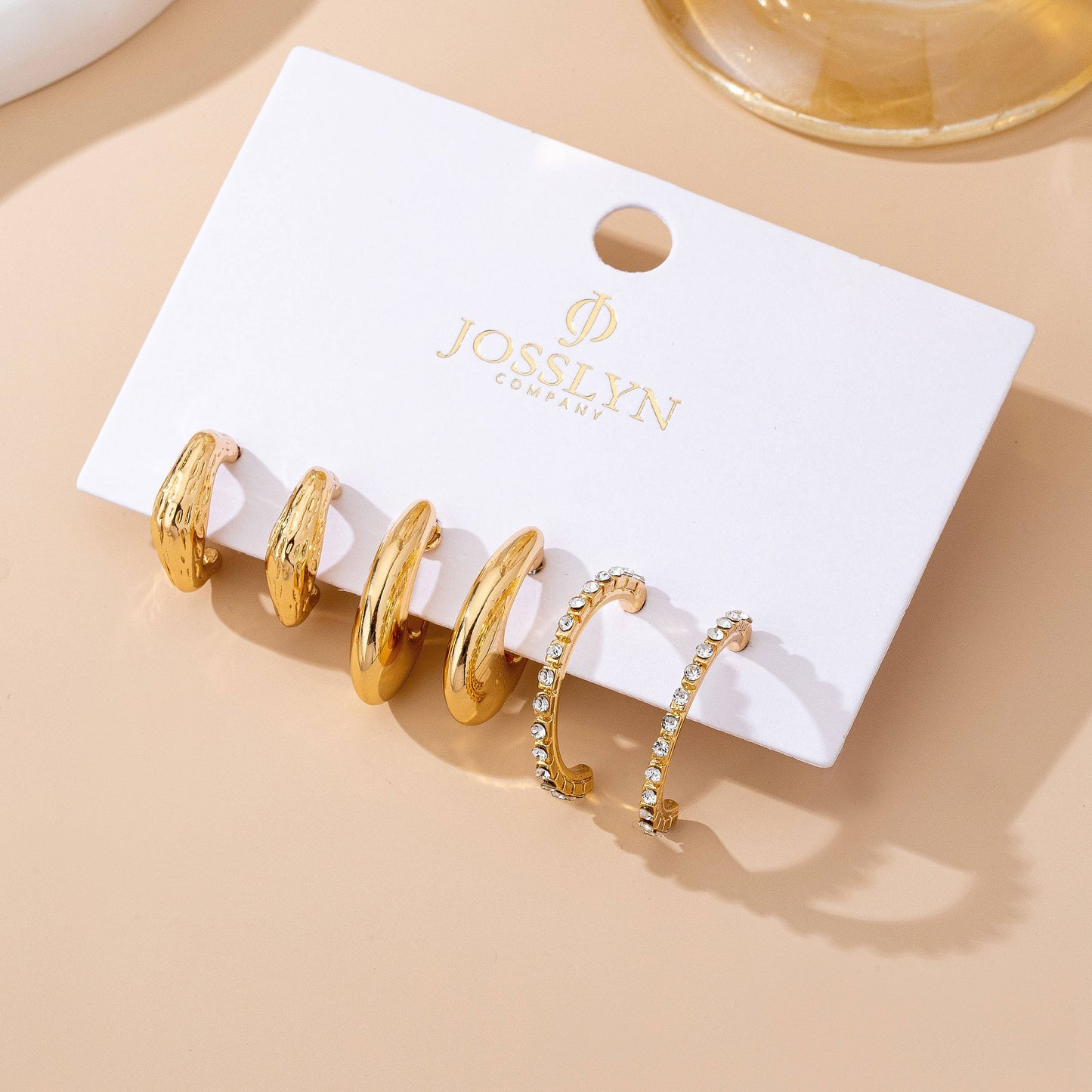 Tapered Rhinestone Huggie Hoop Trio Earring |