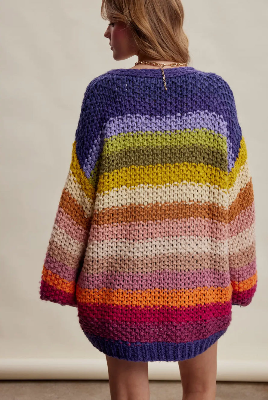 Rainbow Hand-Crochet Open Cardigan