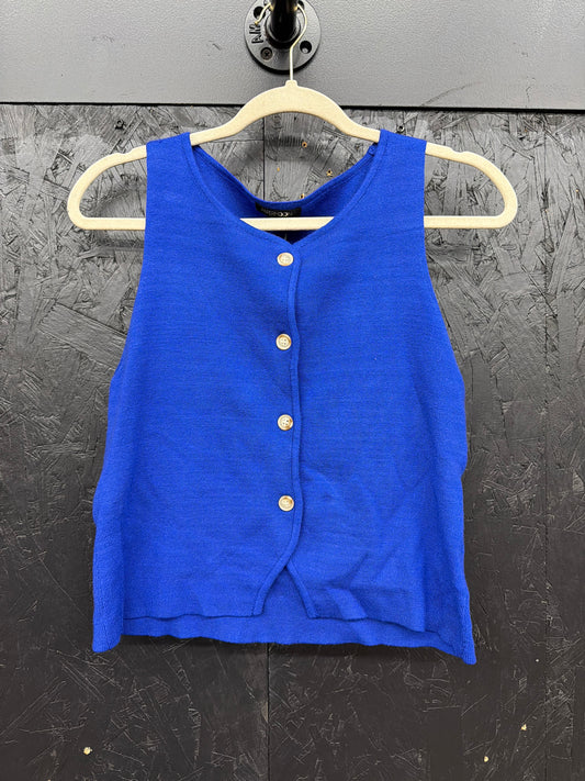 Audrey Sleeveless Button Up Top - Cobalt Blue