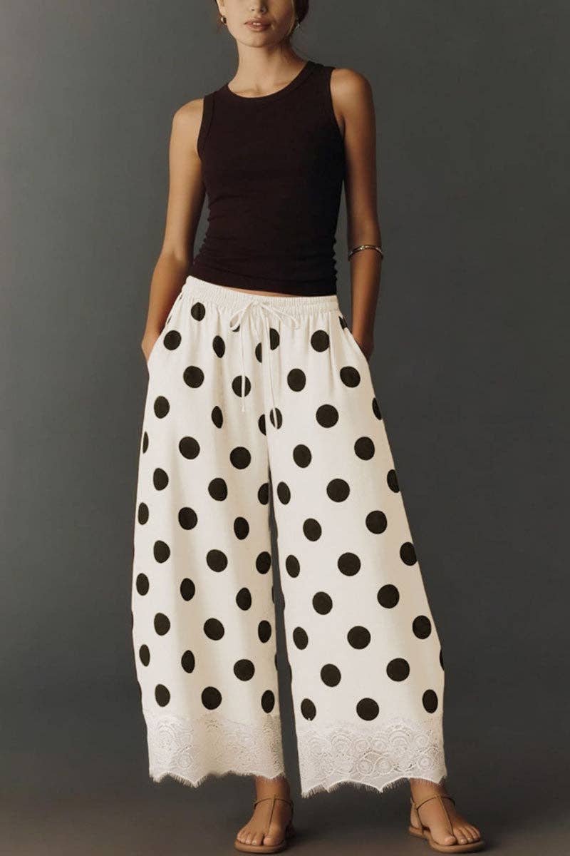 Drawstring Polka Dot Lace Pants