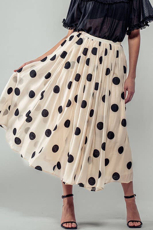 Polka Dot Elastic Waist Midi Skirt