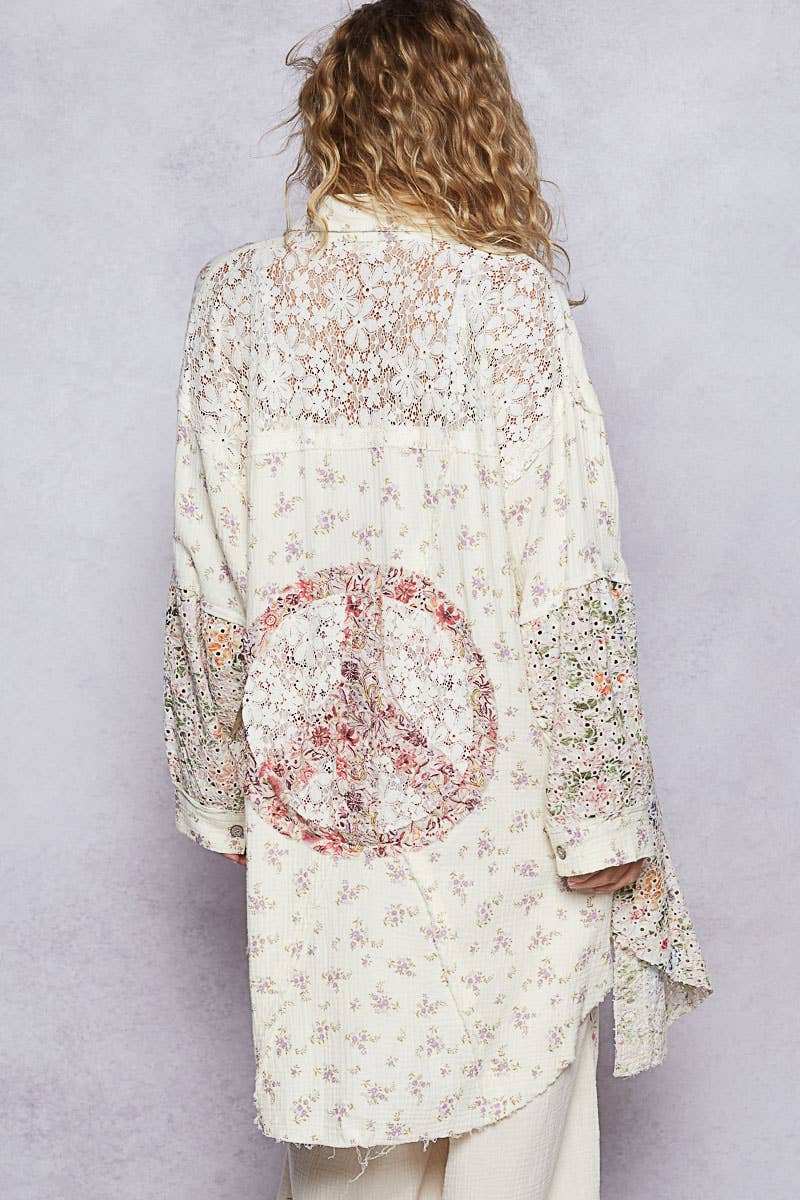 Long Sleeve Double Gauze Floral Peace Shirt