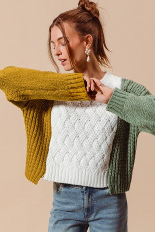 Weave Pattern Knitted Color Block Sweater