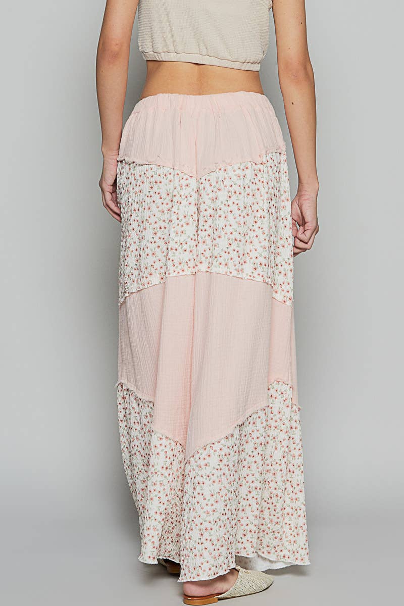 Contrast Floral Double Gauze Woven Pants