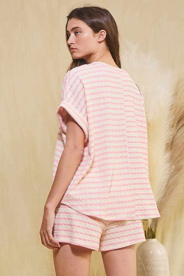 Stripe Print Drawstring Waist Shorts