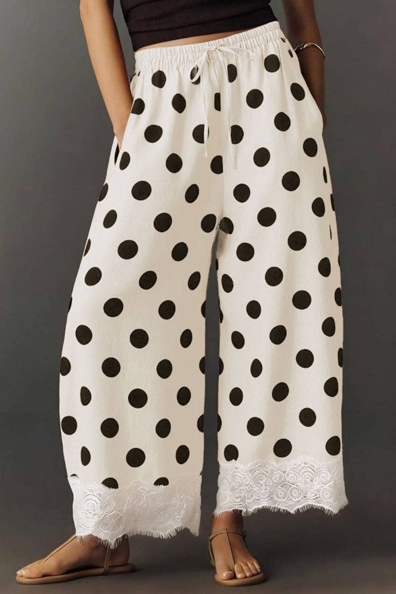 Drawstring Polka Dot Lace Pants
