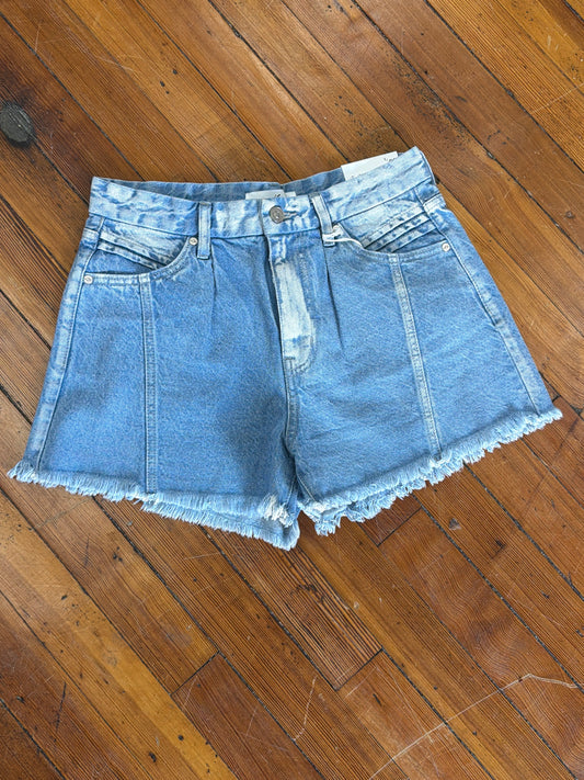Kan Can High Rise Fray Hem Zip Fly Shorts