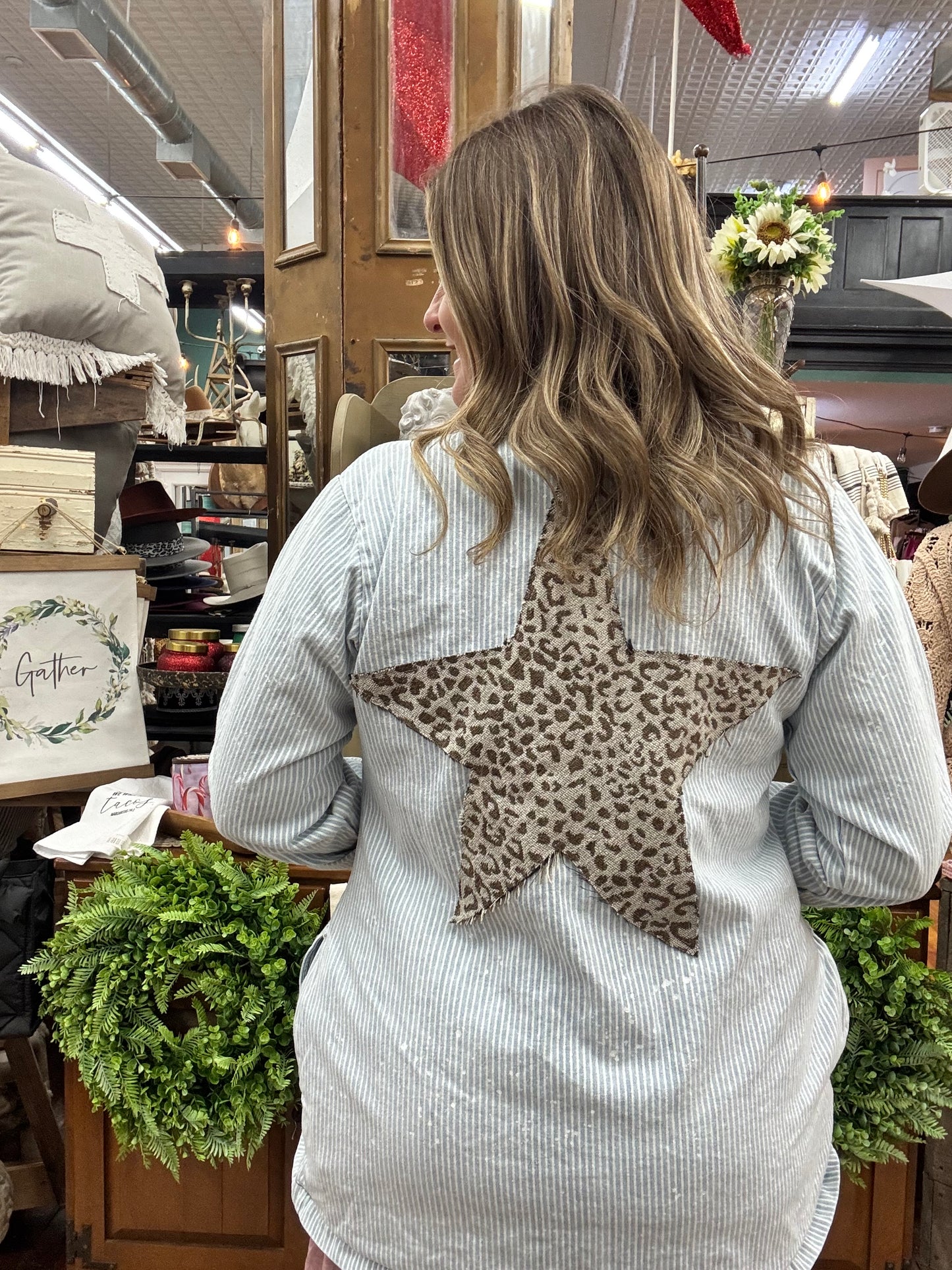 Striped Jacket with Leopard Star Applique