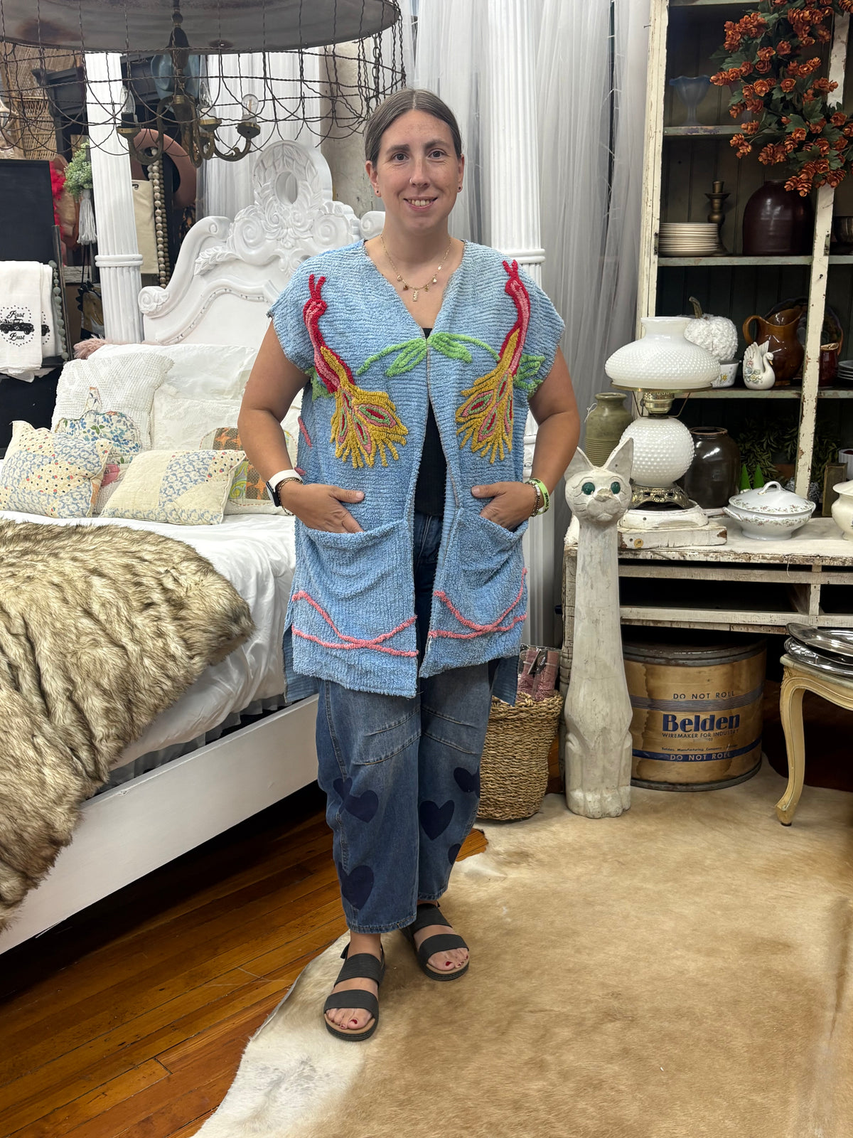 Sleeveless Light Blue Chenille Vest