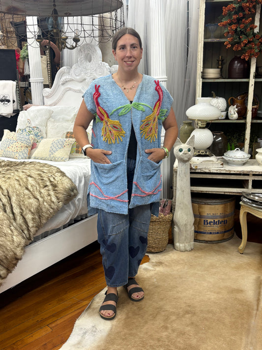 Sleeveless Light Blue Chenille Vest