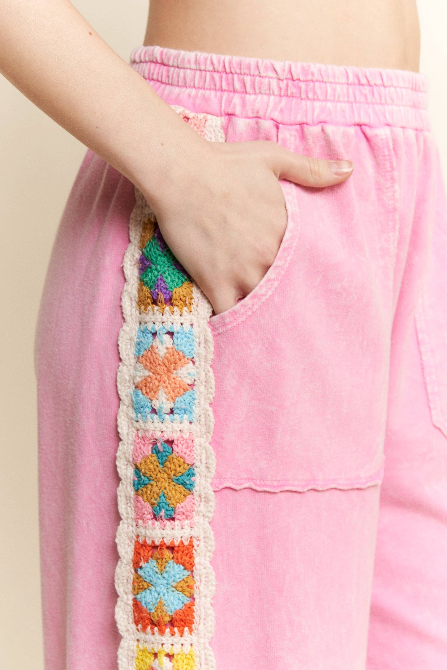 Mineral Washed Real Crochet Patch Side Trim Pant