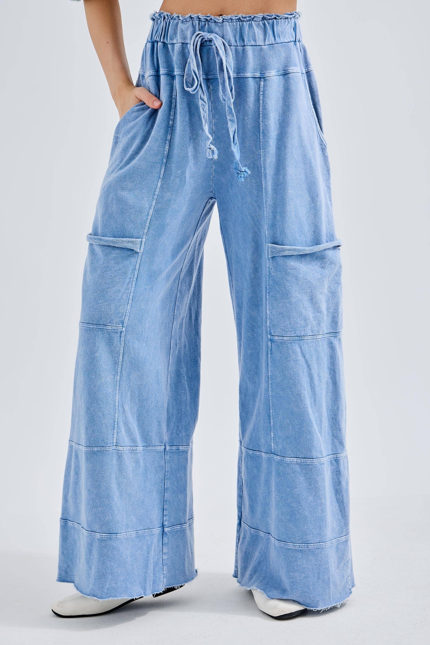 Mineral Wash Wide Leg Cropped Pants