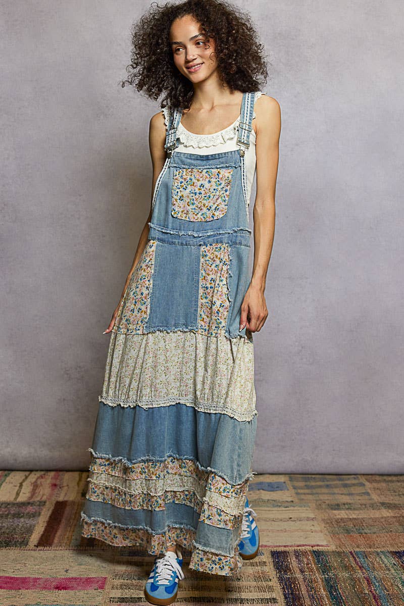 Vintage Washed Front Pocket Floral Contrast Dress