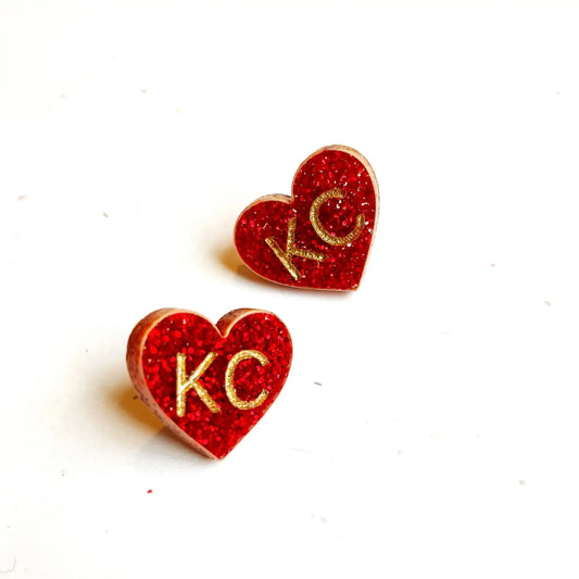 Kansas City Kc Heart Stud Earrings - Red