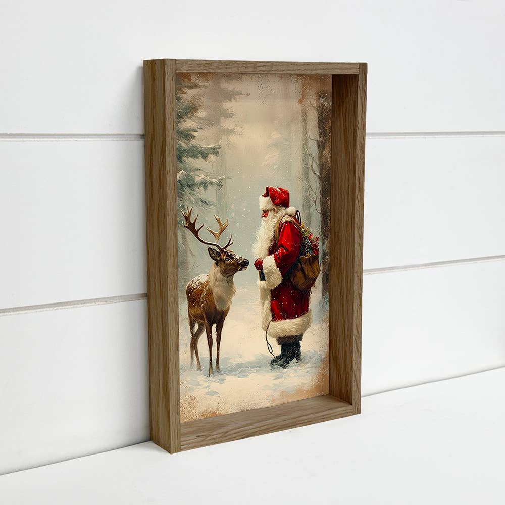 Santa Claus and Reindeer - Christmas Framed Canvas Art