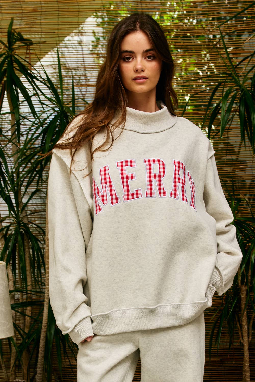 "MERRY" Varsity Mock Neck Sweatshirt