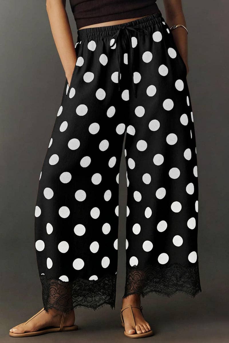 Drawstring Polka Dot Lace Pants