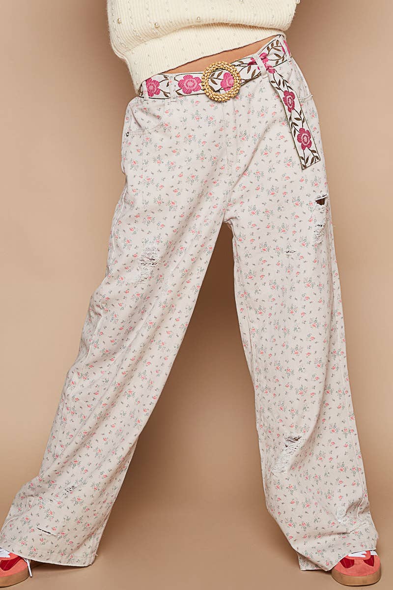 Elastic Band Detail Loose Fit Twill Pants
