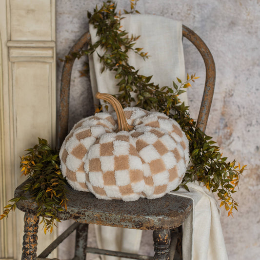 Brown & Cream Check Fabric Pumpkin