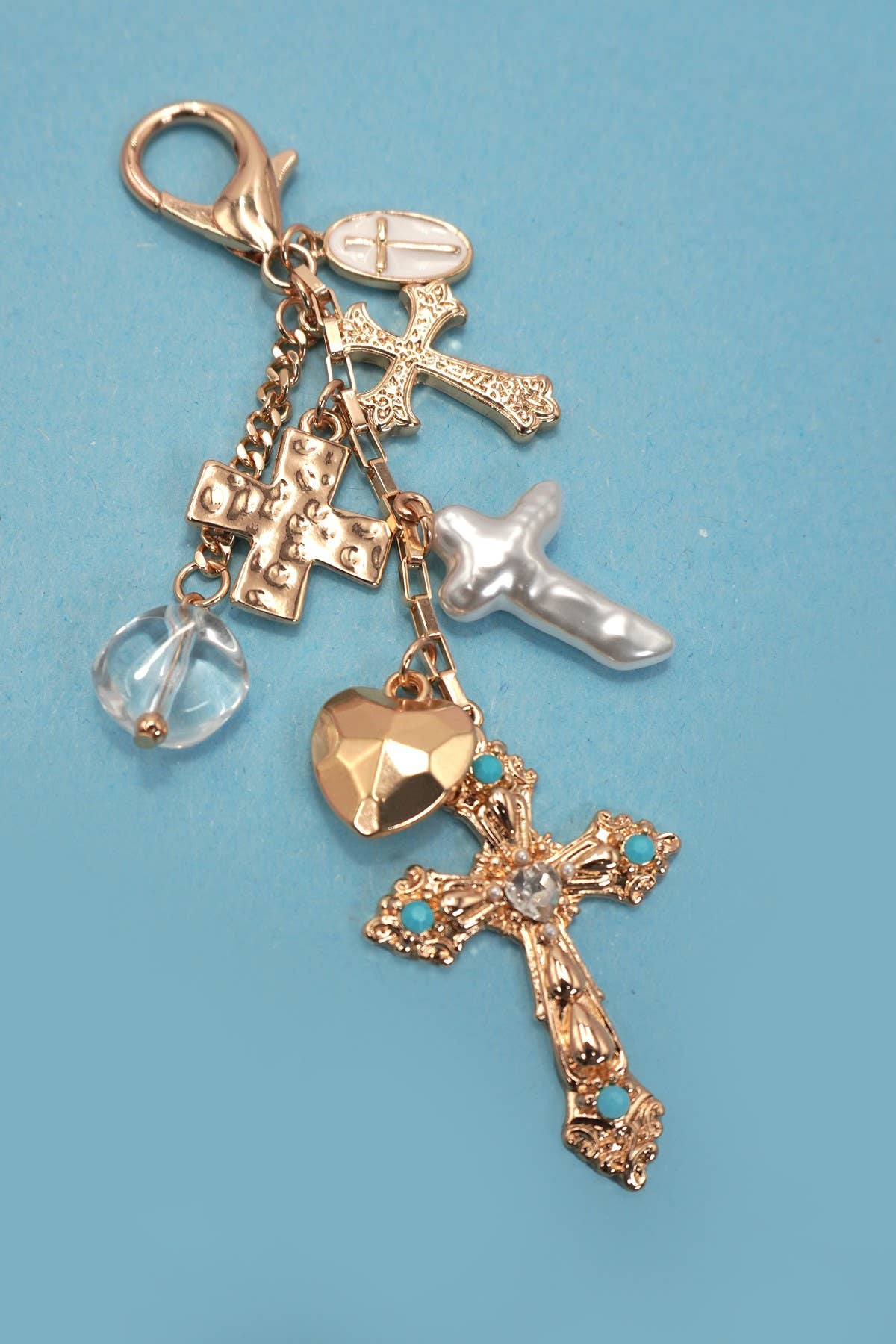Bag Charm - Western Heart Pearlized Cross