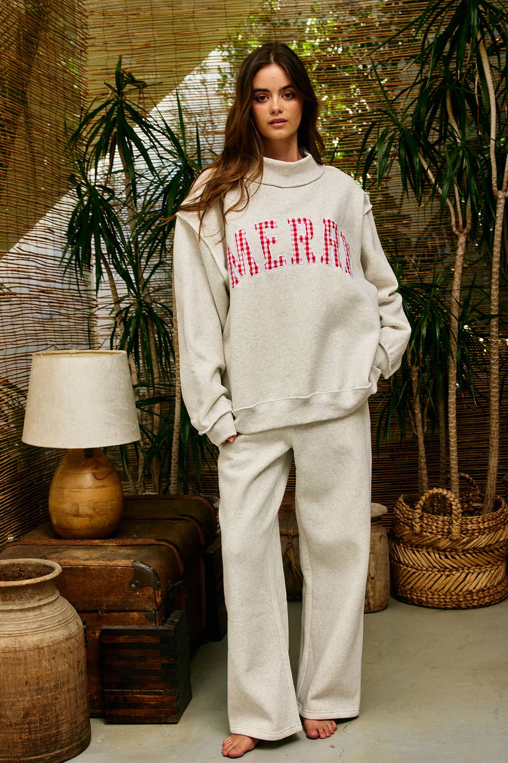 "MERRY" Varsity Mock Neck Sweatshirt