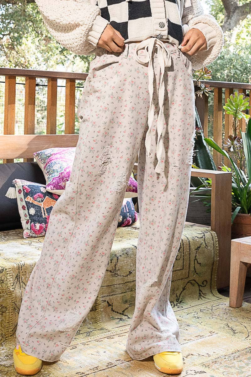 Elastic Band Detail Loose Fit Twill Pants