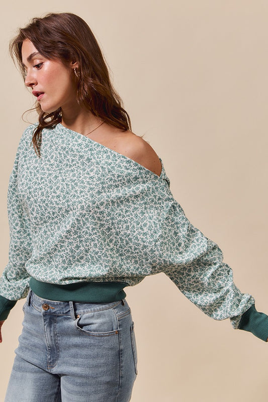 Ditsy Floral Thermal Knit One Shoulder Top