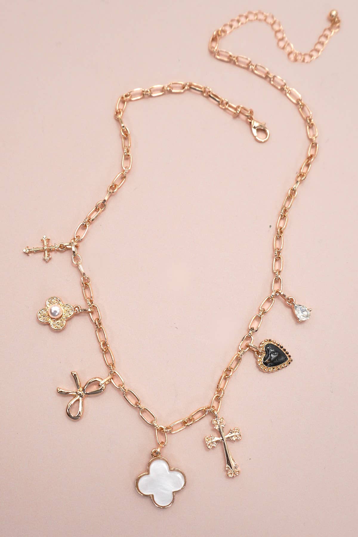 Charm Necklace - Clover Bow Cross Heart Flower