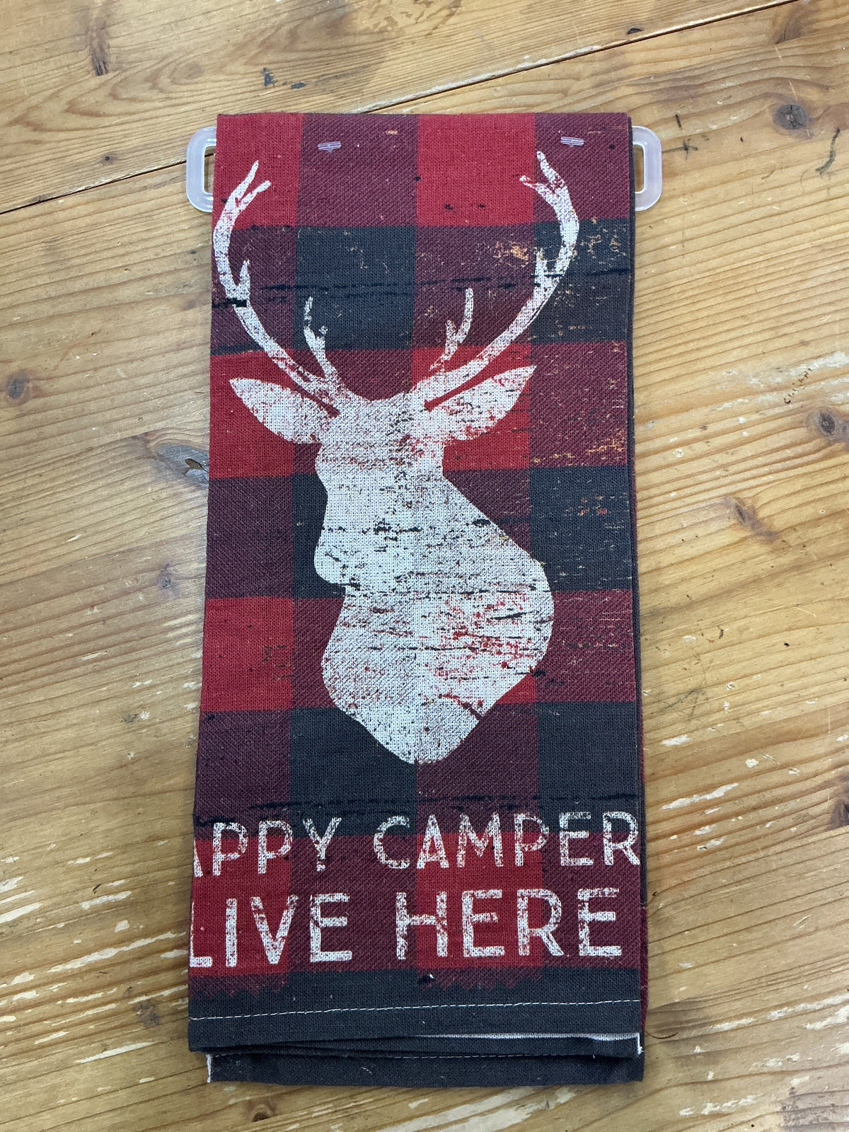 Plaid “Happy Campers Live Here” Hand Towel