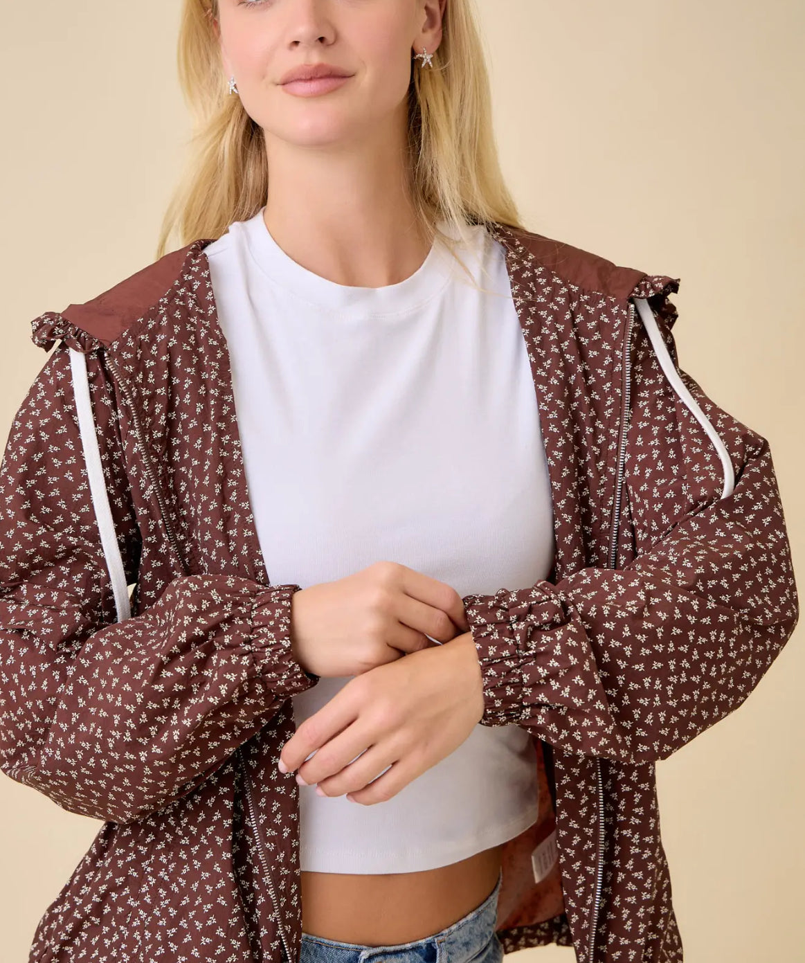Floral Ruffle Hooded Jacket- Lightweight Windbreak