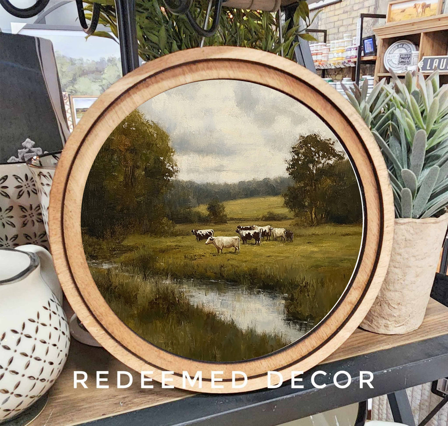 8" Round Green Pasture Art