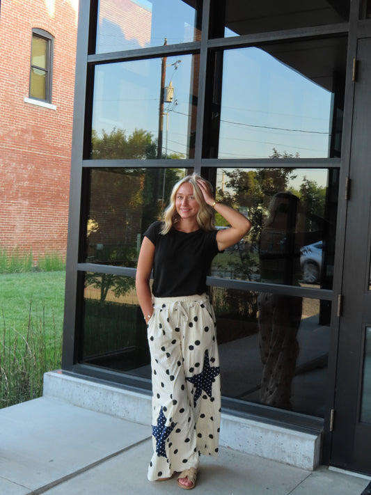 Casual Polka Dot with Stars Loose Leg Pants