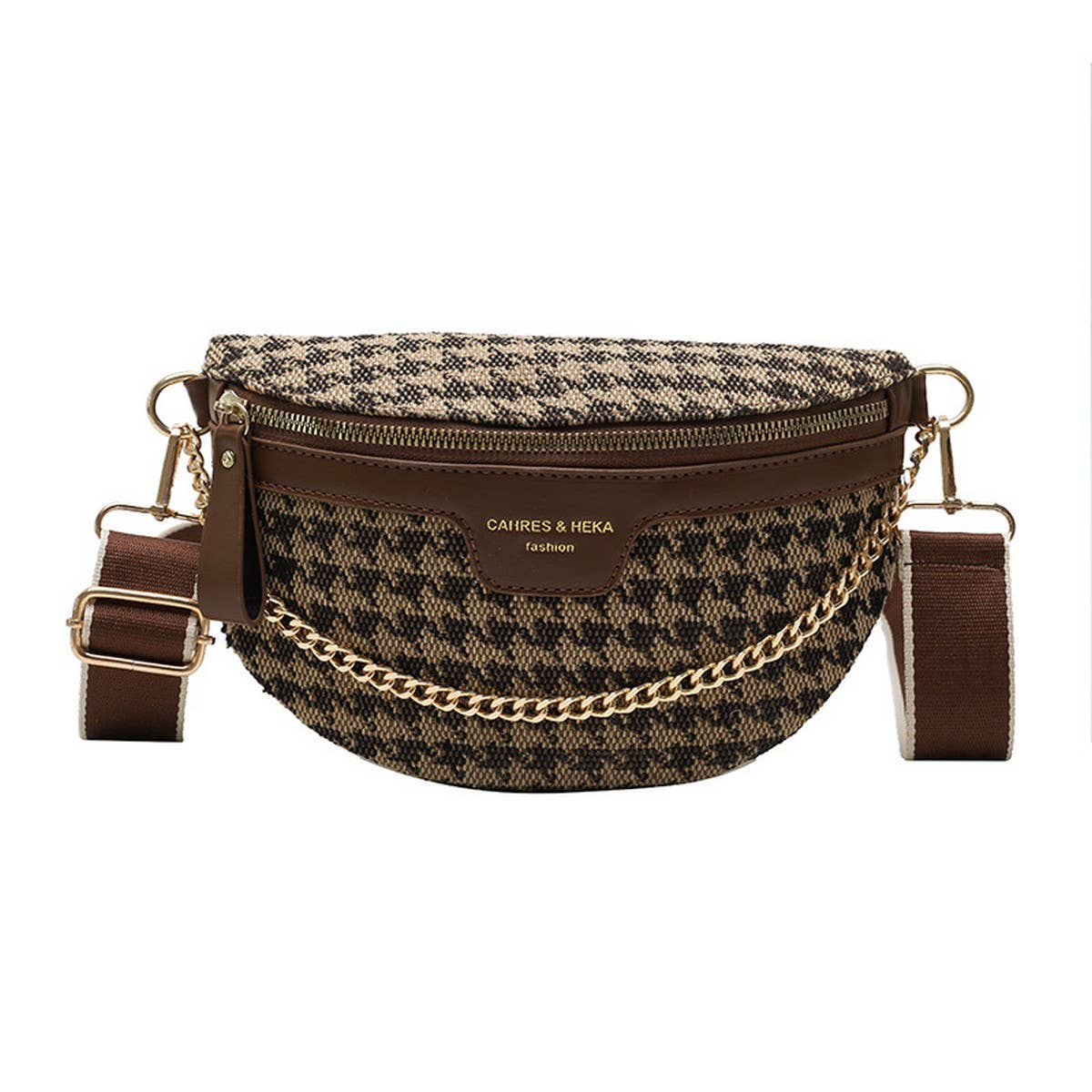 Check Print Chain Strap Fanny Belt Bag